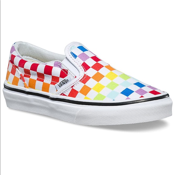 rainbow checkerboard slip on